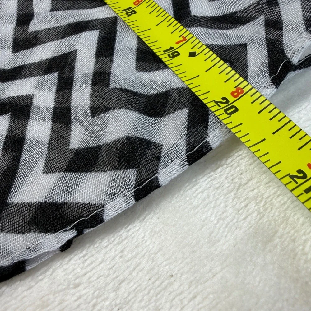 Black White Chevron Print Sheer Kimono Wrap Open Front Chiffon Shawl Coverup